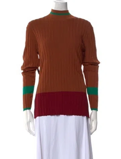 Pre-owned Wales Bonner Colorblock Pattern Mock Neck Top W/ Tags In Brown