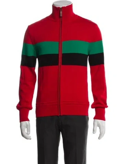 Pre-owned Wales Bonner Colorblock Pattern Turtleneck Cardigan In Red