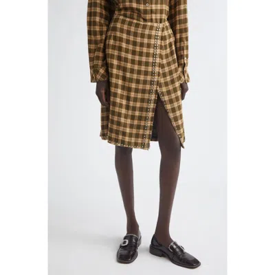 Wales Bonner Cosmic Frayed Studded Checked Flannel Mini Skirt In Brown