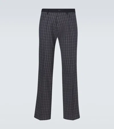 Wales Bonner Country Checked Linen-blend Straight Pants In Blue