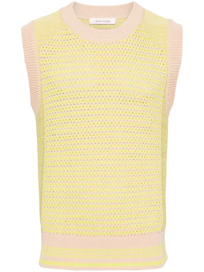 Wales Bonner Unity Striped Crochet-knit Vest In Lime And Beige