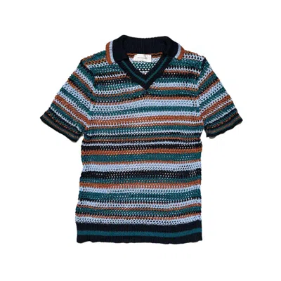 Pre-owned Wales Bonner Crochet Metallic Thread Mesh Polo In Blue