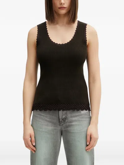 Wales Bonner Crochet-trim Ribbed-knit Top In Black