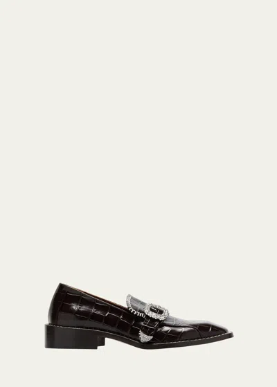 Wales Bonner Croco Embellished Buckle Slip-on Loafers In Charcoal