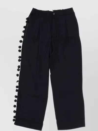Wales Bonner Cropped Pleated Trousers Pom-pom Trim In Blue