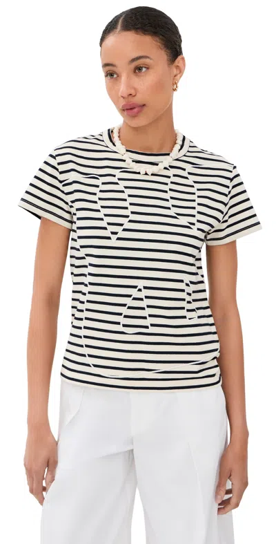Wales Bonner Cropped Cotton Jersey T-shirt With Textured Stripes In Multi