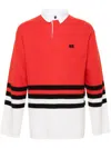 Wales Bonner 'cipher' Striped Long Sleeve Polo Shirt In Red