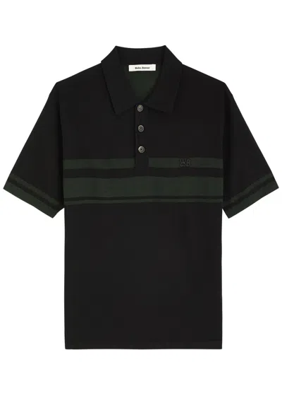 Wales Bonner Dawn Striped-intarsia Wool Polo Shirt In Black