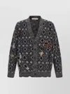 Wales Bonner Diamond Pattern Cardigan Patch Detail In Gray