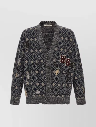 WALES BONNER DIAMOND PATTERN CARDIGAN PATCH DETAIL