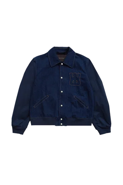 Wales Bonner Echo Denim Varsity Jacket Navy In Blue