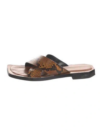 Pre-owned Wales Bonner Embossed Leather Animal Print Slides In Brown