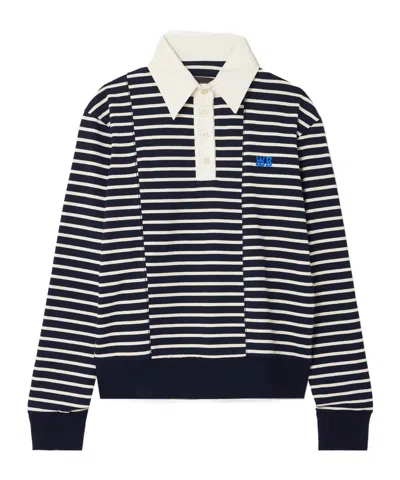 Wales Bonner Reflect Embroidered Stretch Cotton Poplin-trimmed Striped Cotton-jersey Polo Shirt In Black
