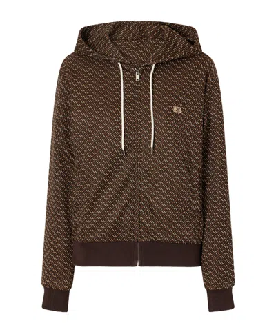 Wales Bonner Logo-embroidered Jacquard-knit Zip-up Hoodie In Brown