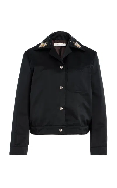 Wales Bonner Flora Embellished Satin Jacket In Black