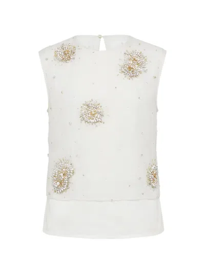 Wales Bonner Floral Beaded Sequined Top In White