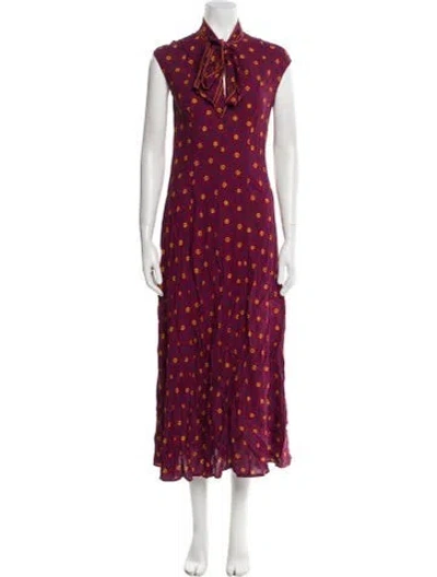 Pre-owned Wales Bonner Floral Print Long Dress In Burgundy