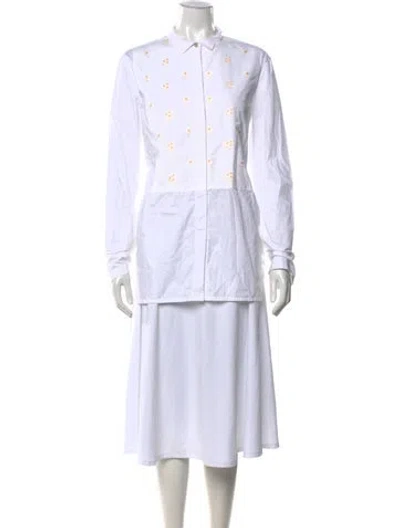 Pre-owned Wales Bonner Floral Print Long Sleeve Button-up Top In White