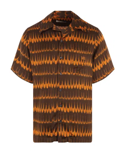 Wales Bonner Geometric-print Short-sleeve Shirt In Brown
