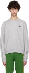 Wales Bonner Light Grey Long-sleeve Crewneck Sweatshirt With Minimalist Detailing In Medium Grey Heather