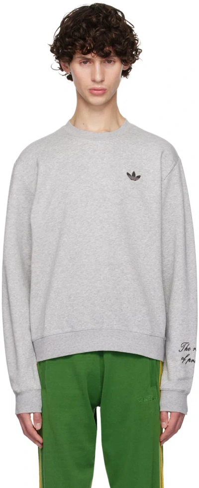 Wales Bonner Gray Adidas Originals Edition Crew Sweatshirt In Medium Grey Heather