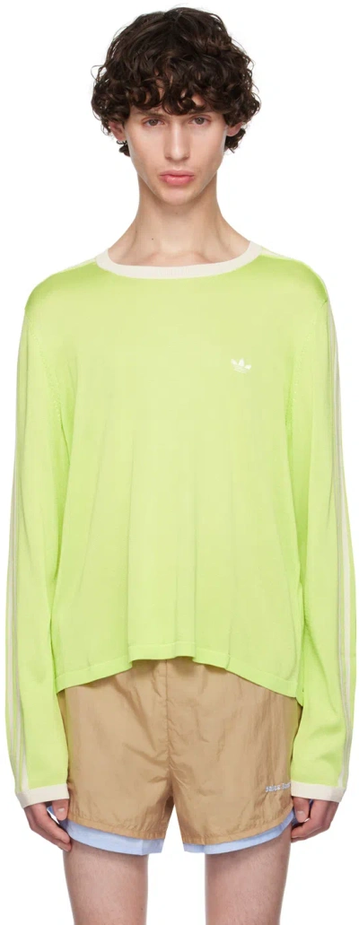 Wales Bonner Green Adidas Originals Edition Embroidered Logo Long Sleeve T-shirt In Frozen Yellow/chalk