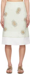 Wales Bonner Triumph Embellished Crepe Midi Skirt In Light Green / White