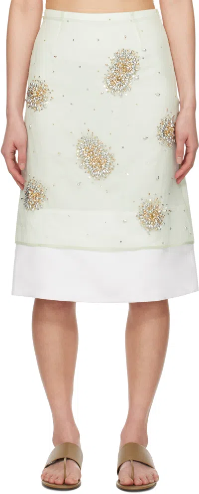 WALES BONNER GREEN TRIUMPH EMBROIDERED MIDI SKIRT