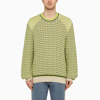 WALES BONNER GREEN/IVORY STRIPED AND CHECKED JUMPER