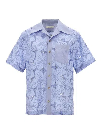 Wales Bonner Highlife Floral Cotton-blend Bowling Shirt In Azul Claro