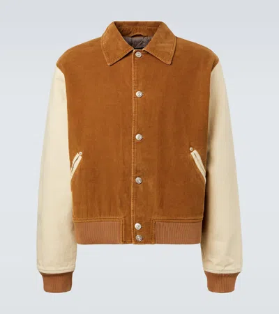 Wales Bonner Homecoming Bomber Jacket Contrast Sleeves Collar In Brown