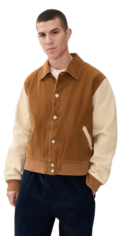 Wales Bonner Homecoming Bomber Jacket Contrast Sleeves Collar In Brown