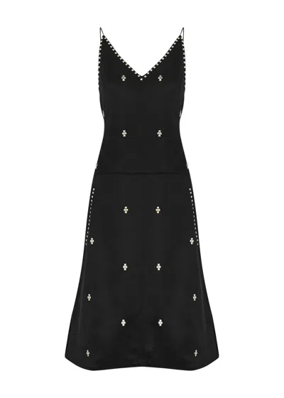 Wales Bonner Honour Stud-embellished Satin Midi Dress In Black