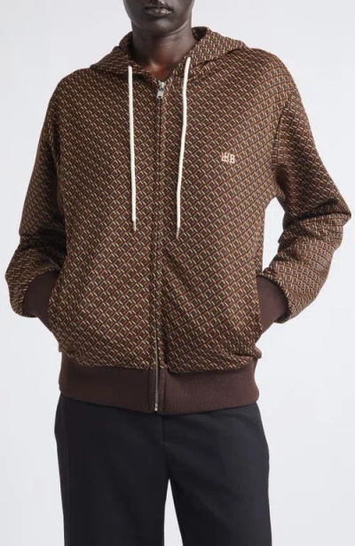 Wales Bonner Hooded Jacquard Track Jacket In Brown