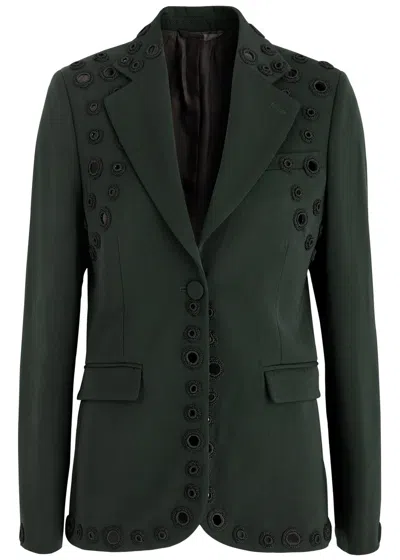 Wales Bonner Iris Mirror-embellished Wool-blend Blazer In Green Dark