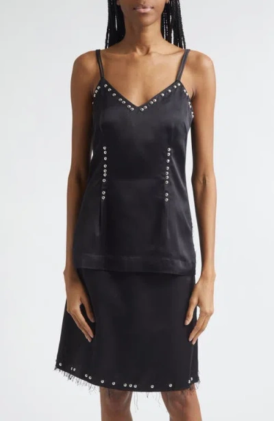 Wales Bonner Iris Studded Frayed Satin Camisole In Black