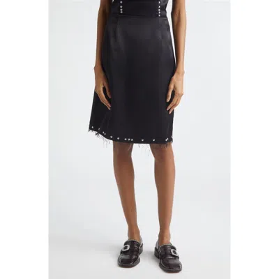 Wales Bonner Iris Studded Frayed Satin Skirt In Black