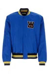 Wales Bonner Blue Nylon Bomber Jacket With Embroidered Details In Blue