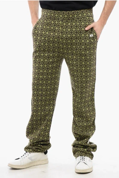 Wales Bonner Jacquard Pants With Crochet Side Bands In Olive And Dark Brown