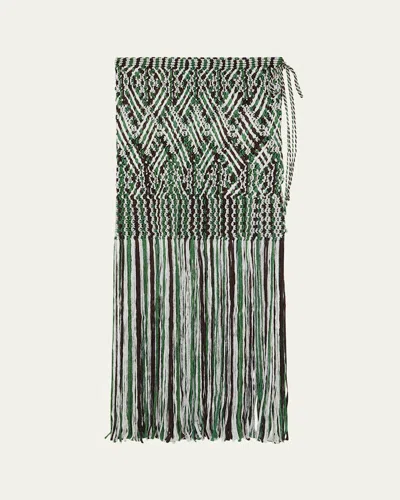 Wales Bonner Java Macrame Fringe Midi Skirt In Green