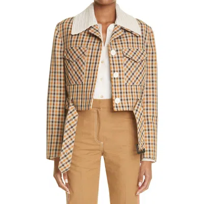 Wales Bonner Kalimba Plaid Crochet Collar Crop Jacket In Multi