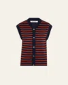 Wales Bonner Kamau Stripe Front Sleeveless Wool Cardigan In Navyred