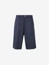 Wales Bonner Wide-leg Navy Blue Bermuda Shorts In A Cotton Blend In Navy Blue