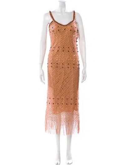 Pre-owned Wales Bonner Lace Pattern Midi Length Dress W/ Tags In Brown