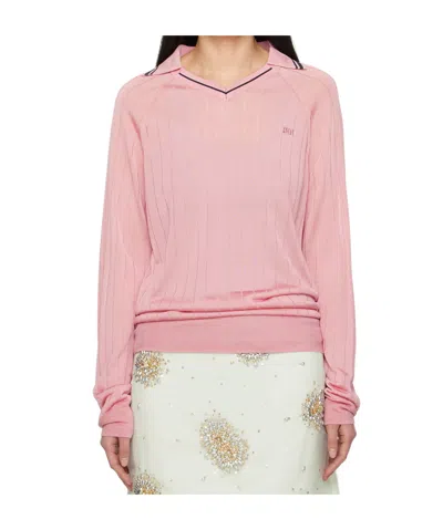 Wales Bonner Lapel Long Sleeve Polo Shirt In Pink