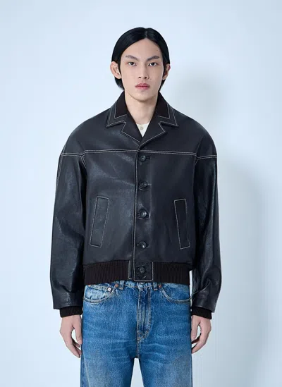 Wales Bonner Ribbed Trims Notched Leather Jacket In Blue