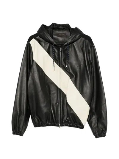 Wales Bonner Black Vista Diagonal Striped Hooded Leather Jacket
