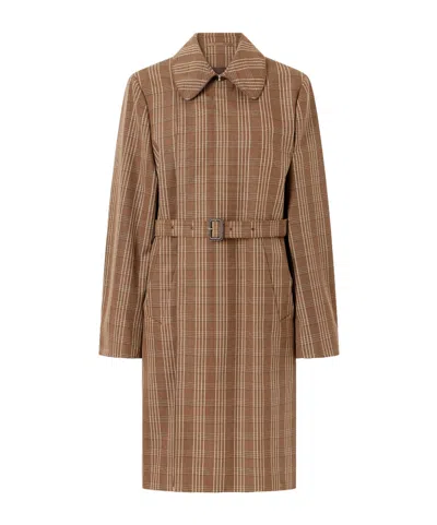 Wales Bonner Linear Belted Checked Wool-canvas Coat In Brown