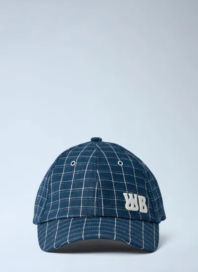Wales Bonner Linen Check Cap In Blue