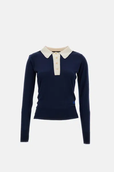 Wales Bonner Fine Merino Wool Fabric Polo Shirt In Blue